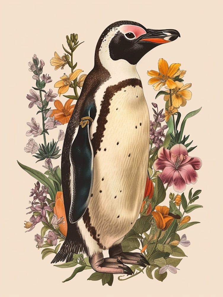 Adlie Penguin Paradise Harbor Vintage Botanical Painting 1