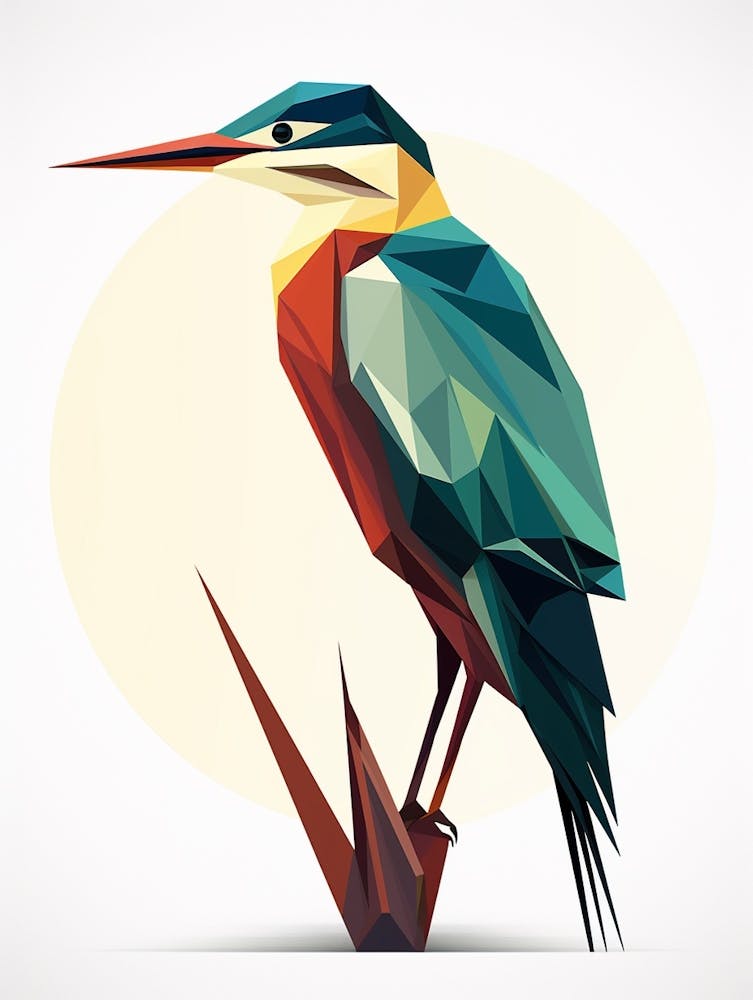 Colourful Geometric Bird Green Heron 1