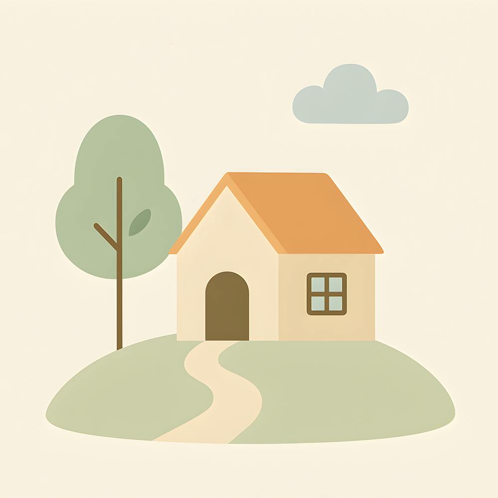 Cozy Minimalist House Wall Art – Cute Pastel Nursery Decor – Modern Home Illustration – Kids Room