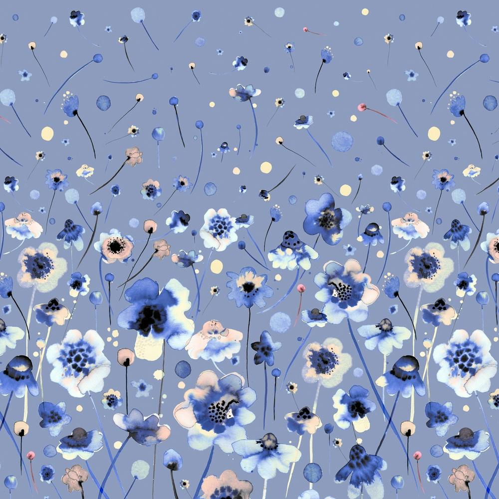 Ink Soft Flowers Blue Degrade Square