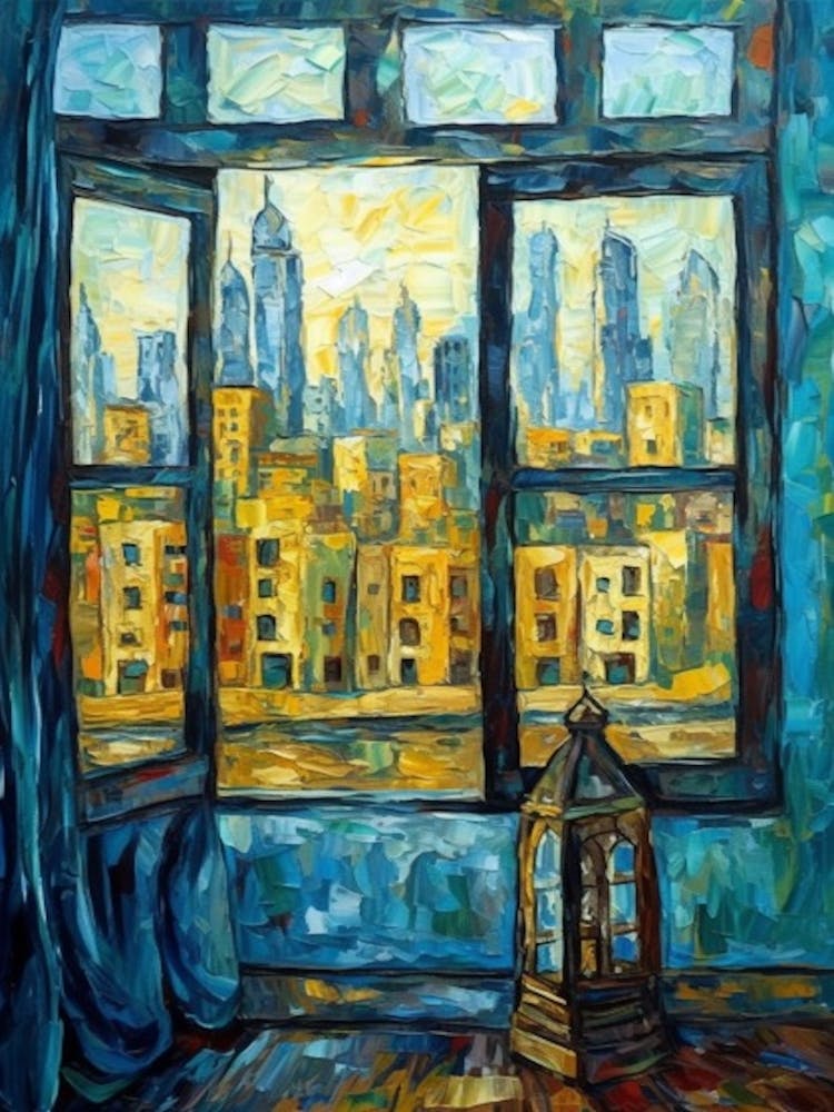 Window View Of Dubai United Arab Emirates In The Style Of Expressionism 1