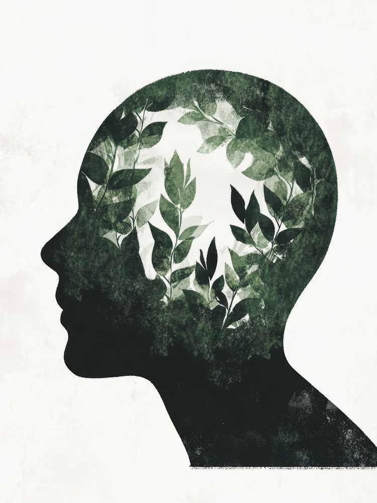 Silhouette Of A Head With Leaves