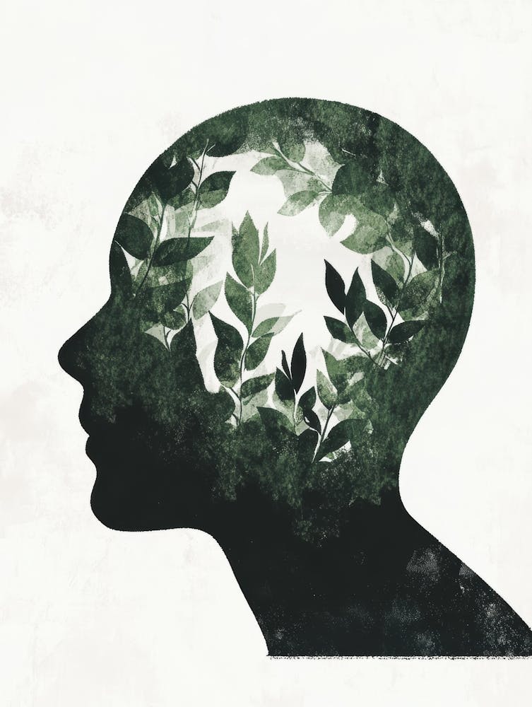 Silhouette Of A Head With Leaves
