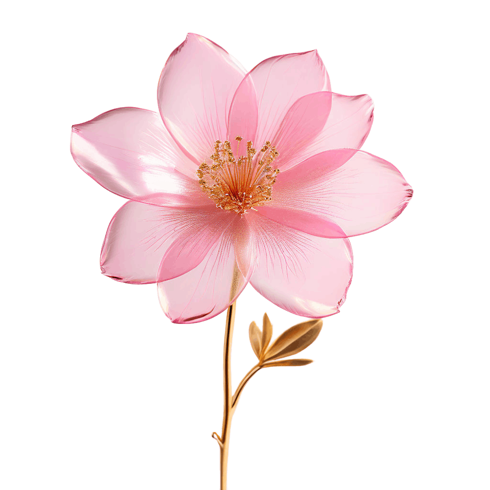 Pink Sheer Flower Trimmed In Gold Glitter With A Stem On A Plain White Background 3d 193313612