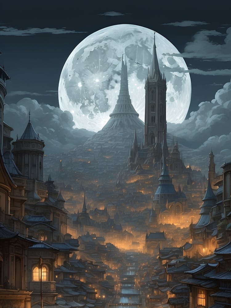 Fantastical cityscape where mythical creatures coexist with futuristic elements