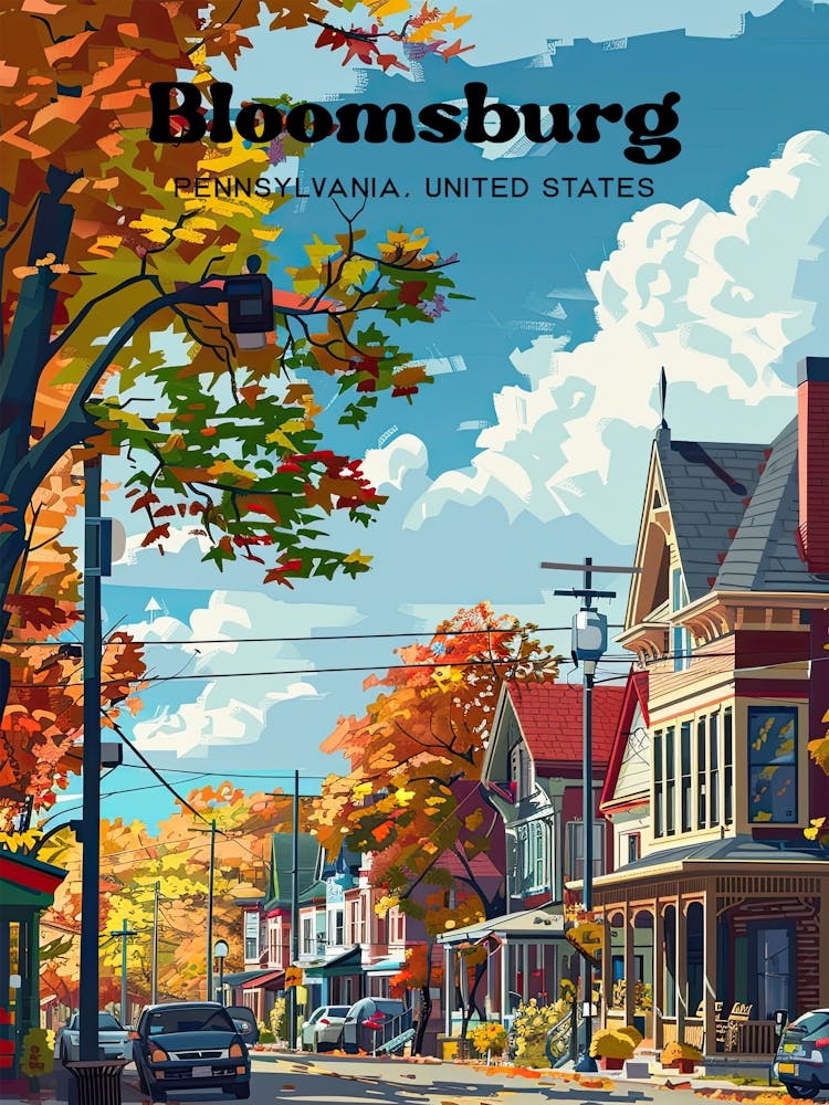 Bloomsburg Pennsylvania Autumn Travel Illustration