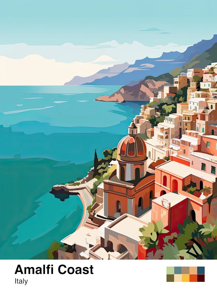 Amalfi Coast, Italy, Geometric Illustration 2 Poster