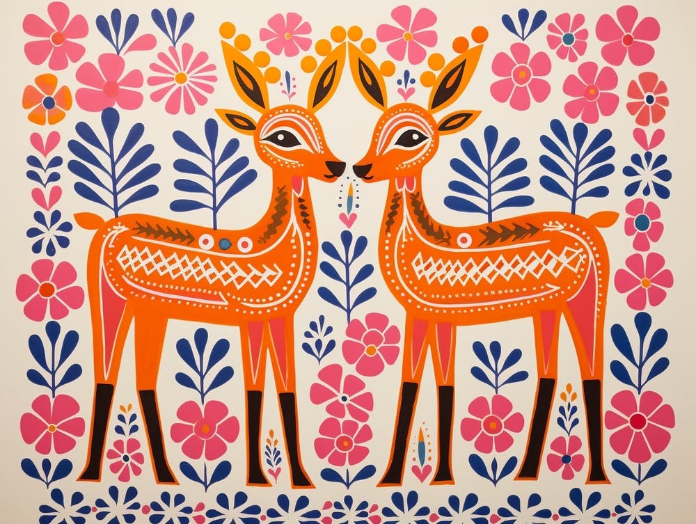 White Tailed Deer Folk Style Animal Illustration