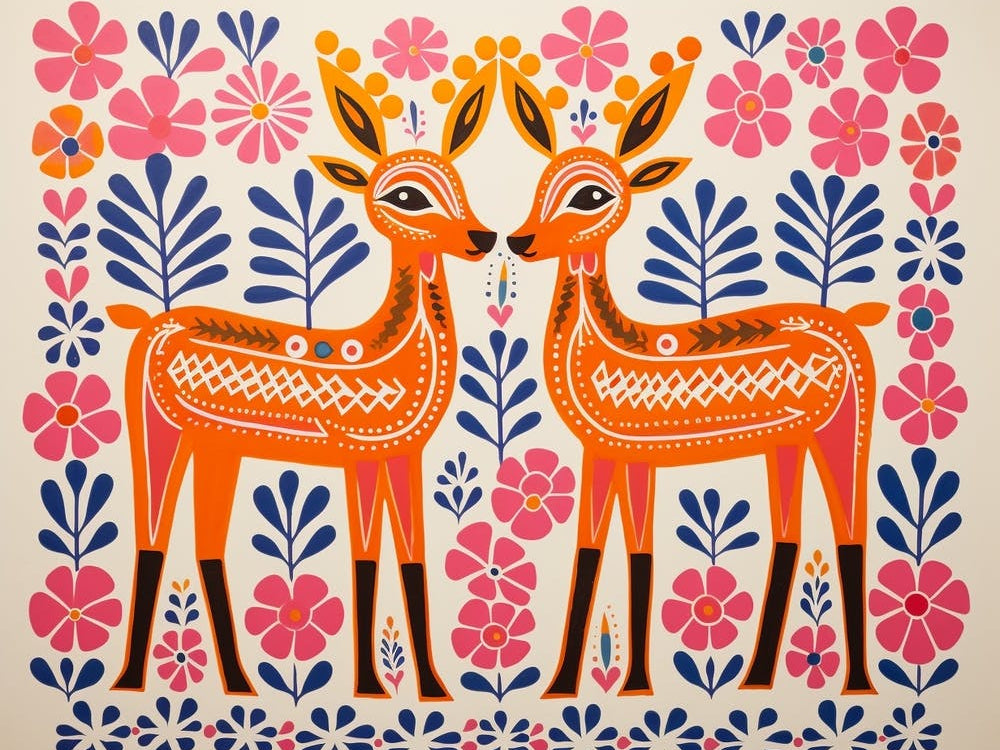 White Tailed Deer Folk Style Animal Illustration