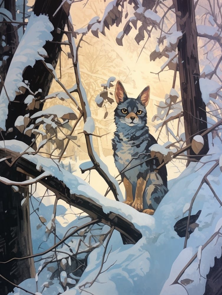 Winter Gray Fox Illustration