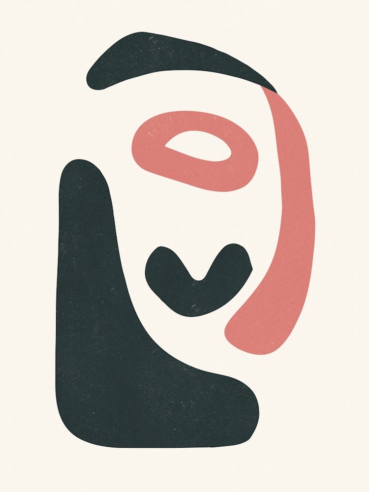 Playful Abstract Face – Minimalist Modern Illustration with Organic Shapes in Black and Terracotta