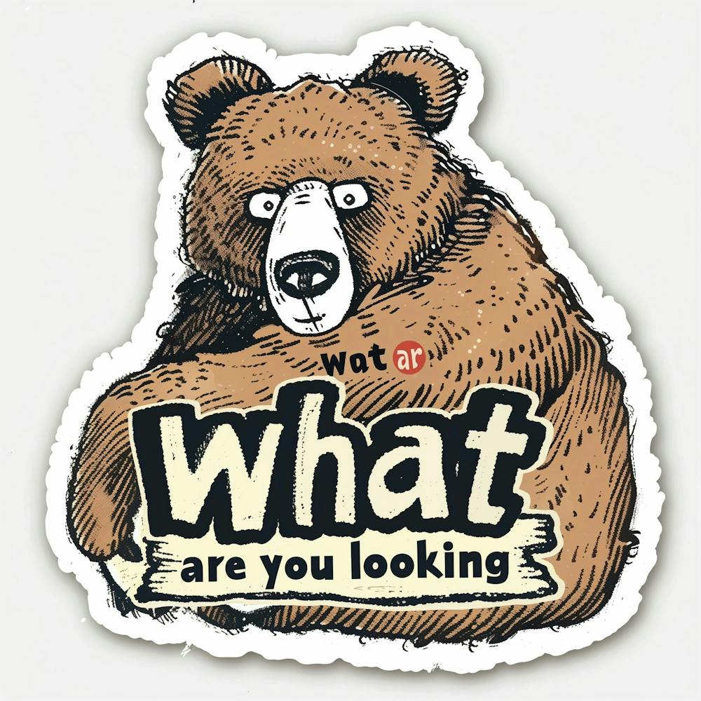 Design Sticker, Brown Bear With Text What Are You Looking At On White Background