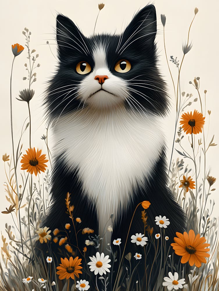 Stunning Cat And Flowers