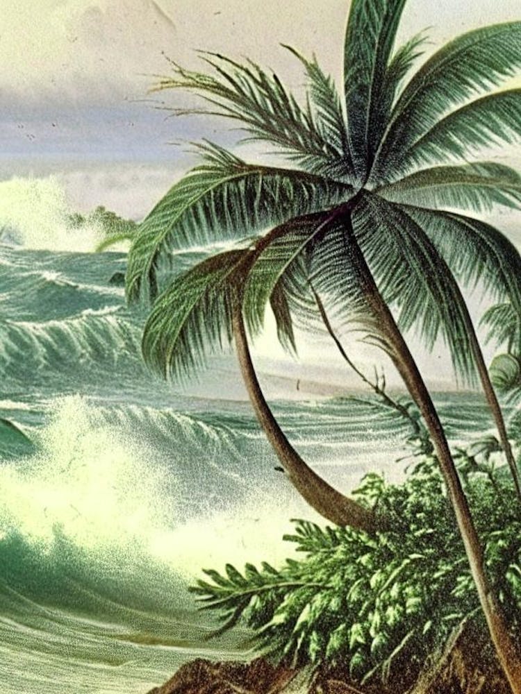 Crashing Waves Landscapes Waterscape Vintage Illustration 1