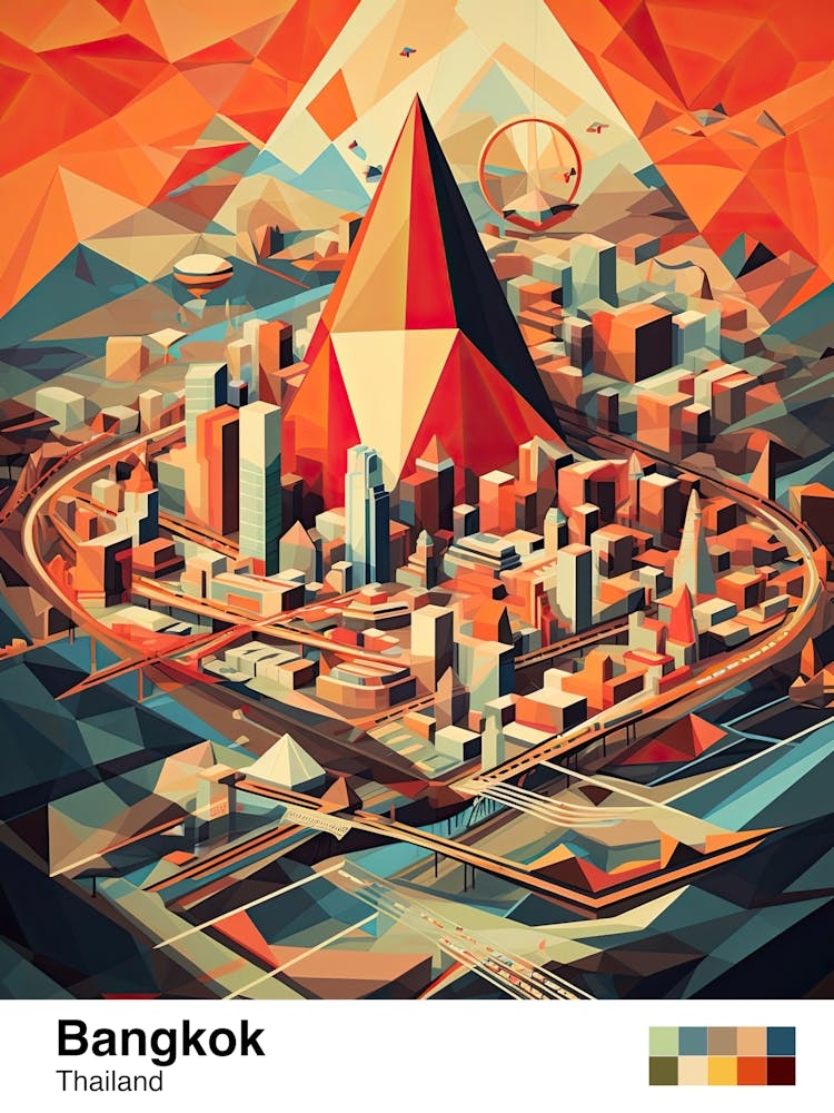 Bangkok, Thailand, Geometric Illustration 3 Poster