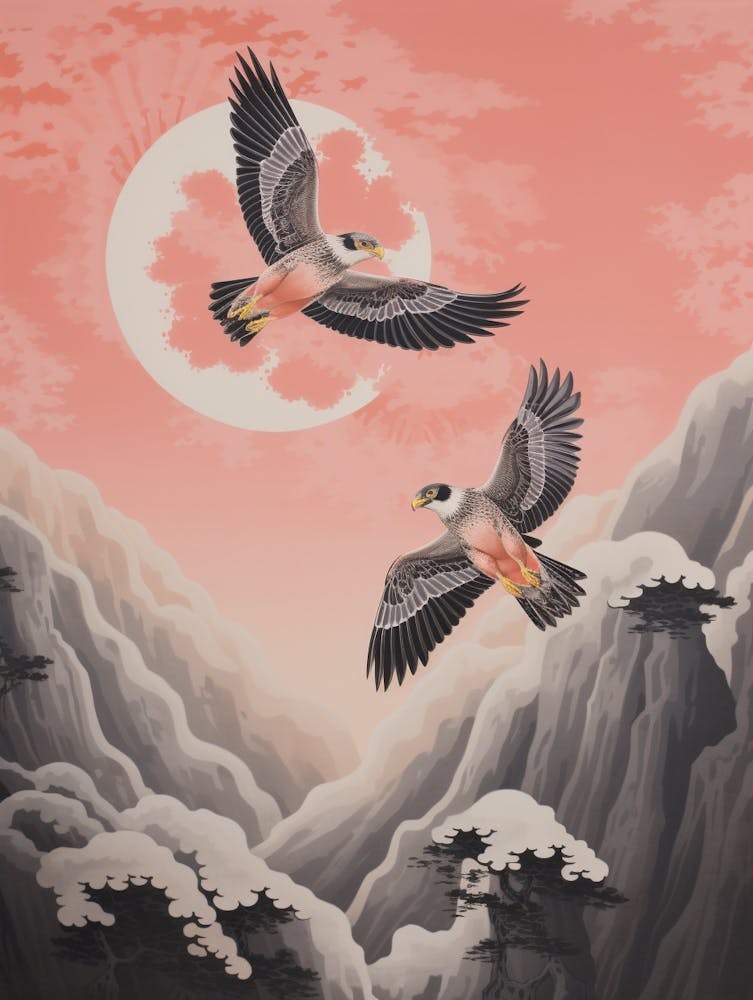 Vintage Japanese Inspired Bird Print Falcon 6