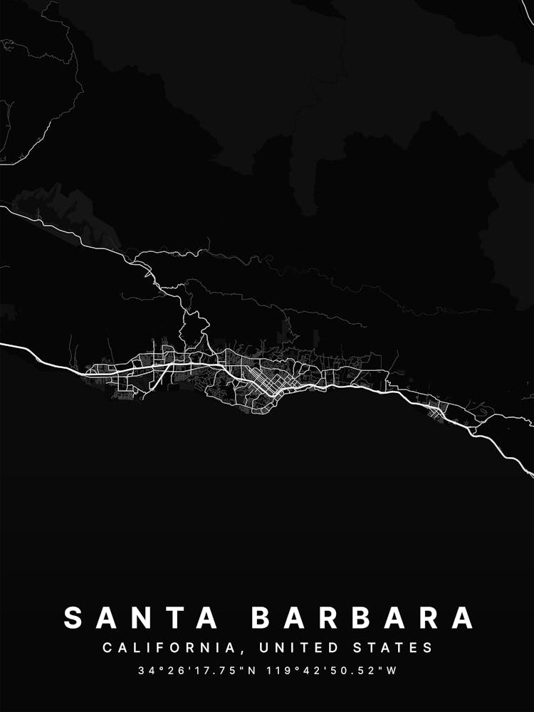 Santa Barbara California USA Black Map