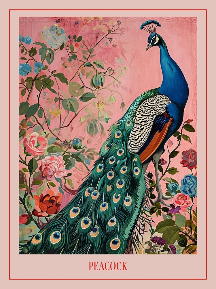 Floral Animal Painting Peacock 2 Poster