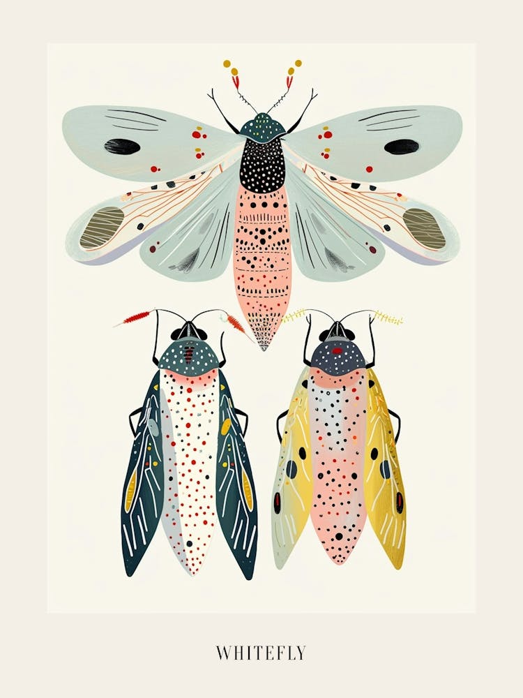 Colourful Insect Illustration Whitefly 10 Poster