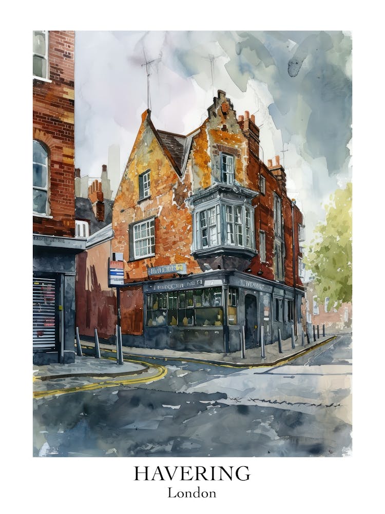 Havering London Borough   Street Watercolour 5 Poster