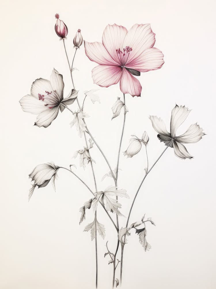 Antique Botanical Pink Flowers