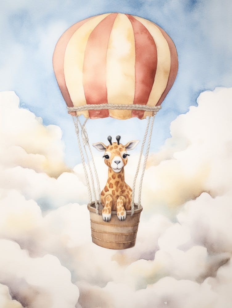 Baby Giraffe 2 In A Hot Air Balloon
