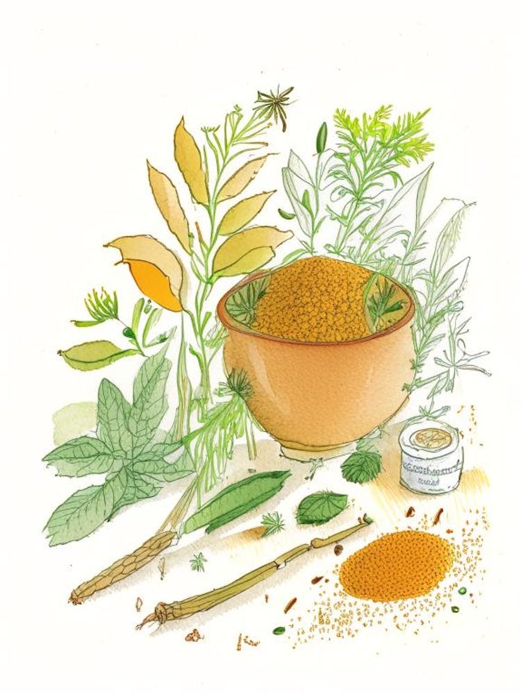 Ginger Spices And Herbs Pencil Illustration 2