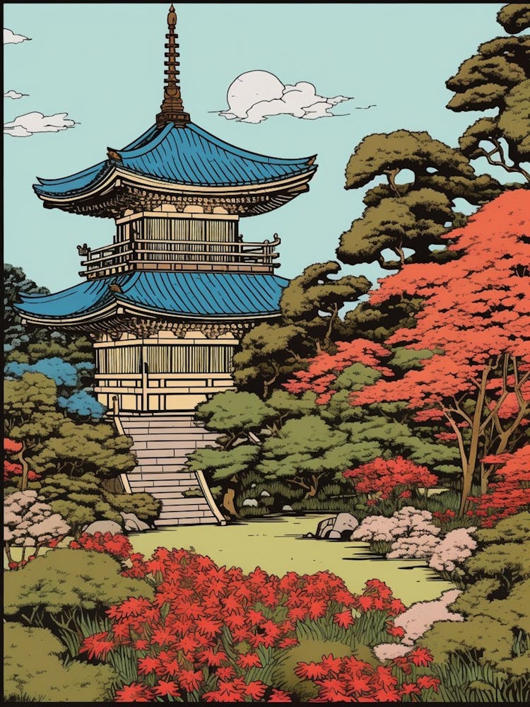 Shinjuku Gyoen National Garden, Japan Vintage Travel Art 3