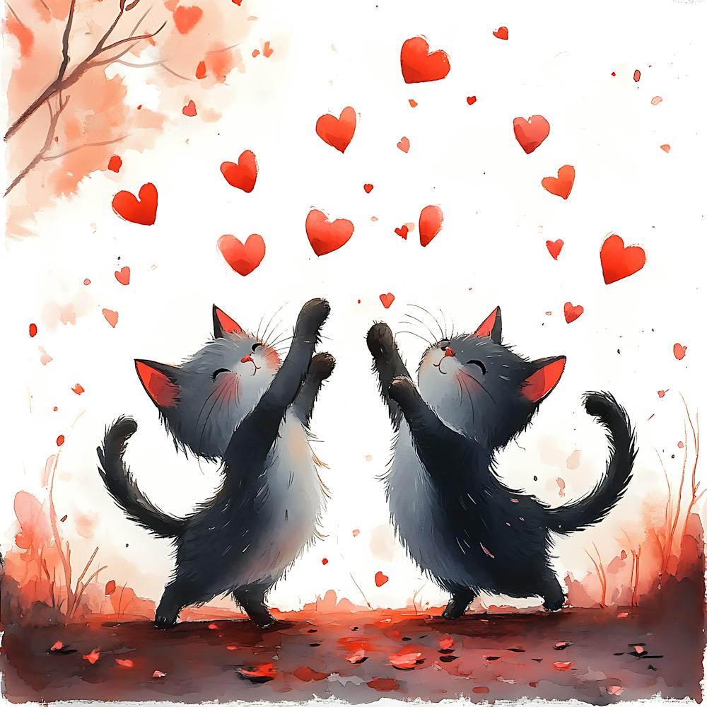 Dancing Cats Under Falling Heart 2