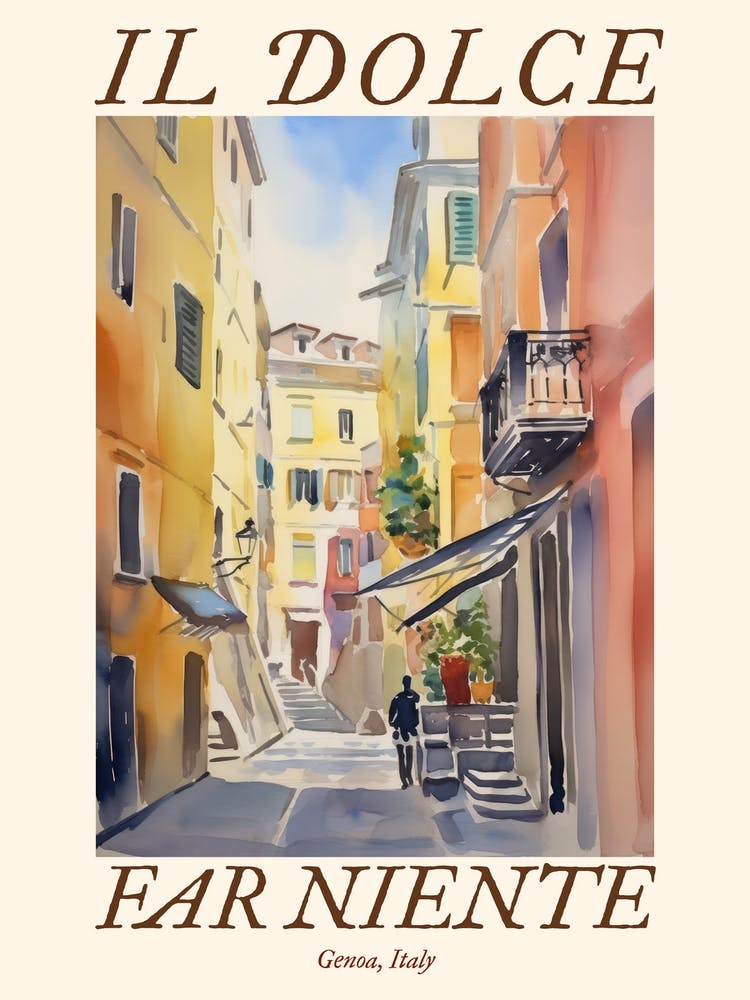 Il Dolce Far Niente Genoa, Italy Watercolour Streets 2 Poster