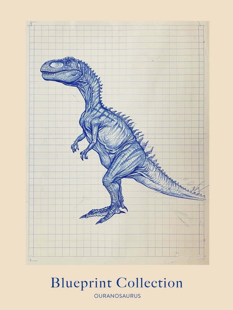 Ouranosaurus Dinosaur Blue Print Style Poster