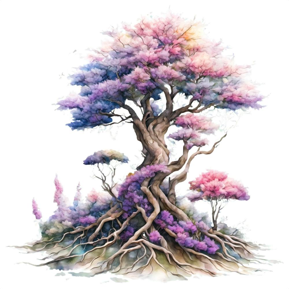 Arbre à Fleurs Violettes aux Racines Uniques