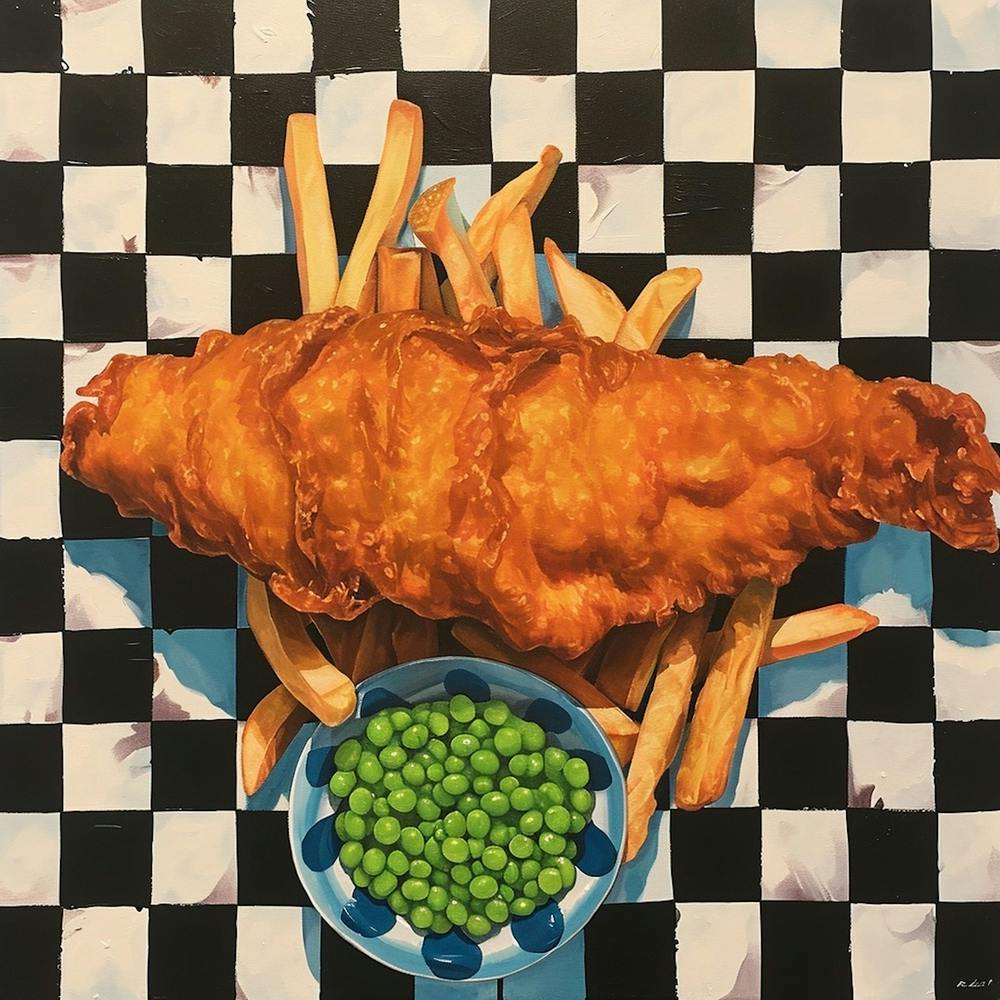 Fish Chips & Mushy Peas Black Checkerboard 1