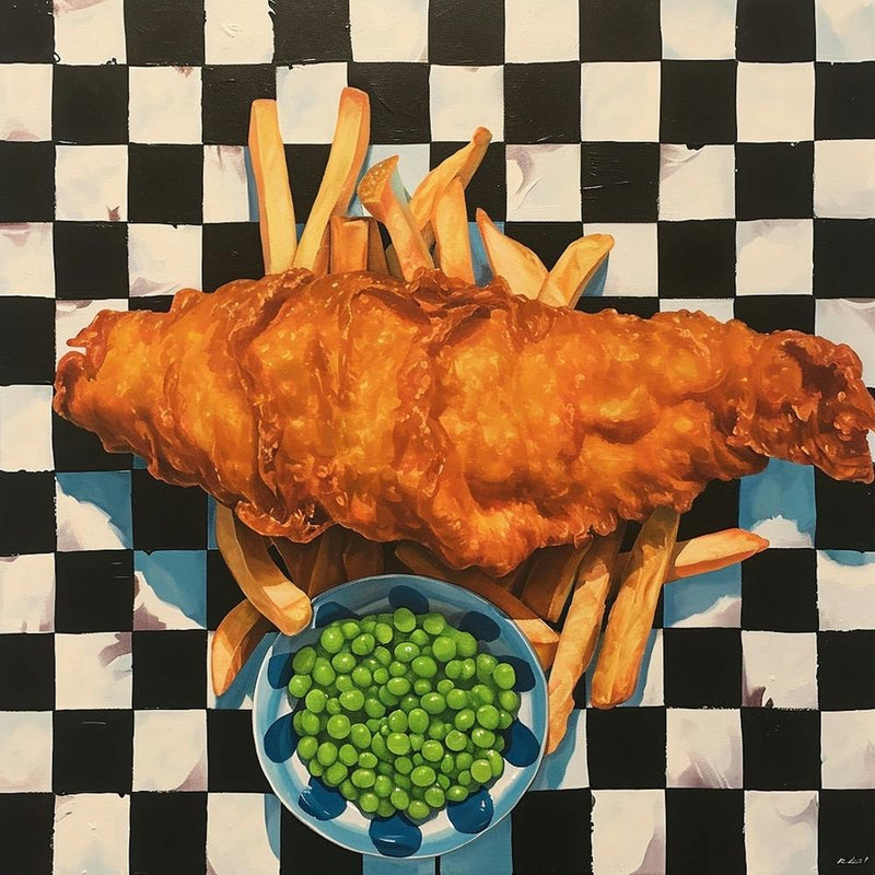 Fish Chips & Mushy Peas Black Checkerboard 1
