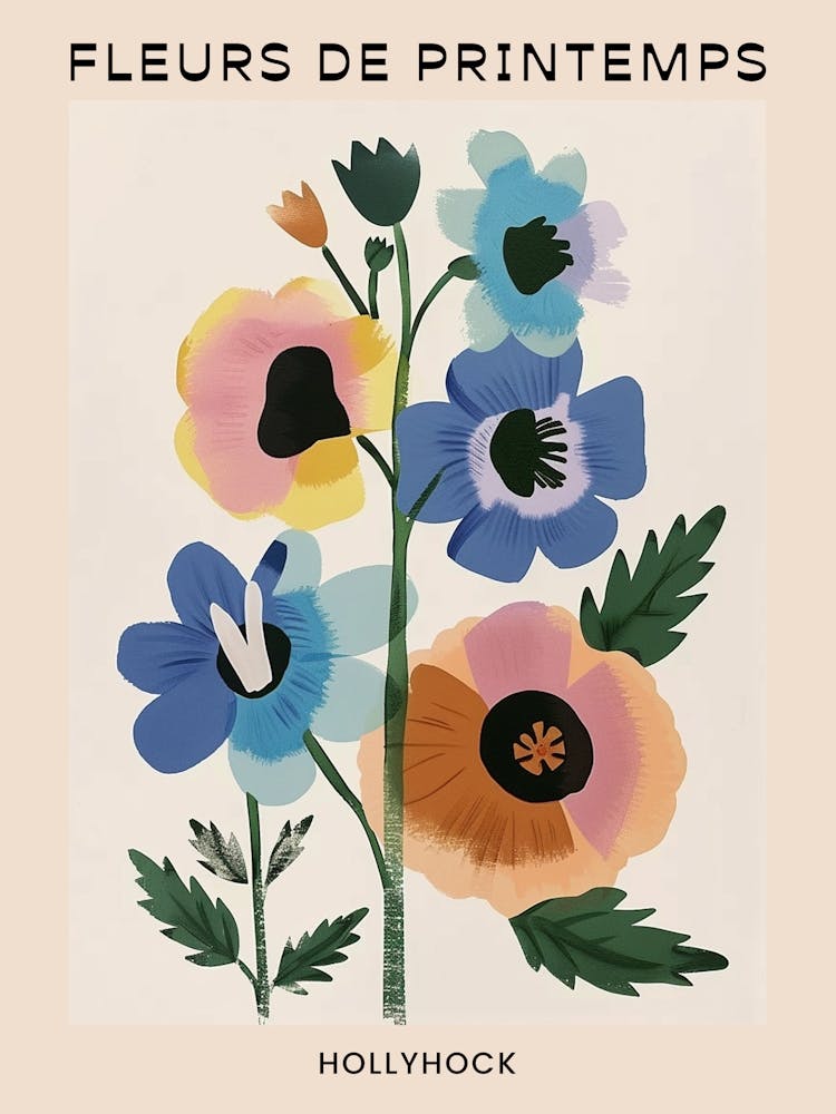 Affiche florale printanière française - Rose trémière