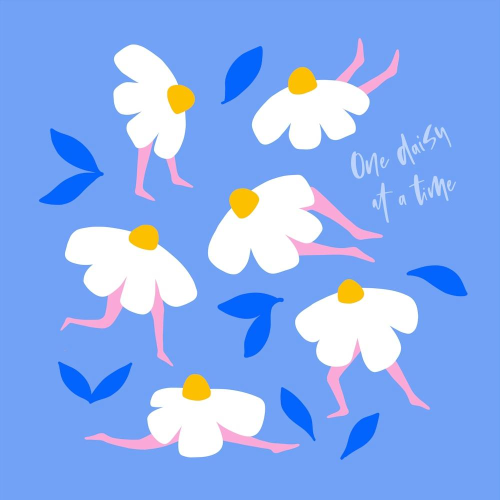 Whimsy Self Love Fitness Floral Pun 'One Daisy at a Time' - Royal Blue