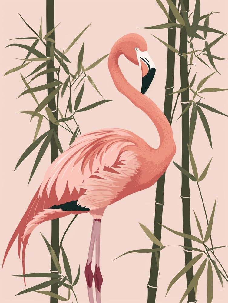 Chilean Flamingo Bamboo Minimalist Illustration 3