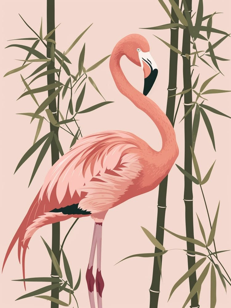 Chilean Flamingo Bamboo Minimalist Illustration 3