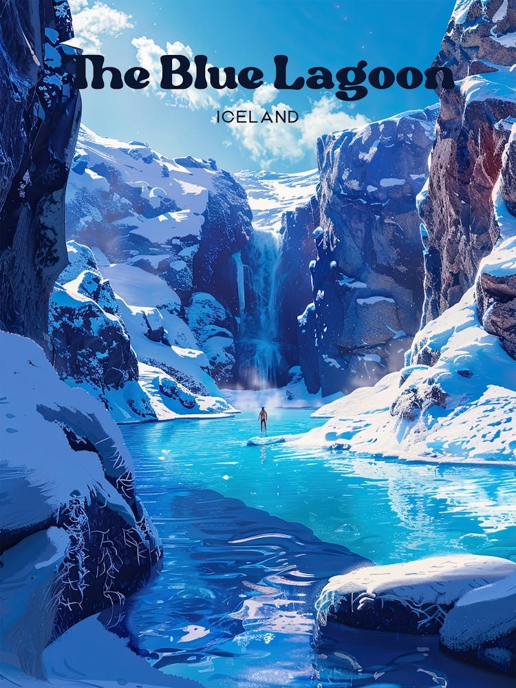 The Blue Lagoon Iceland Travel Art Illustration