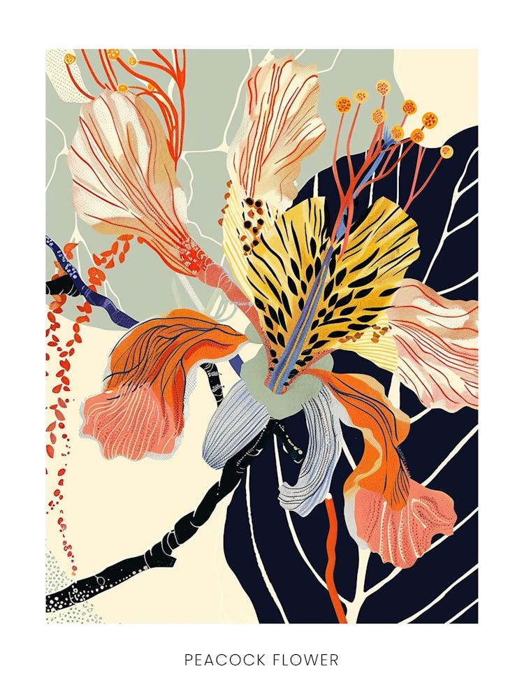 Colourful Flower Illustration Poster Peacock Flower 4