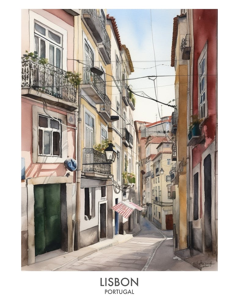 Lisbon Portugal Watercolour Travel Poster 2