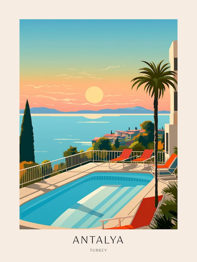 Antalya, Turkey 3 Midcentury Modern Pool Poster