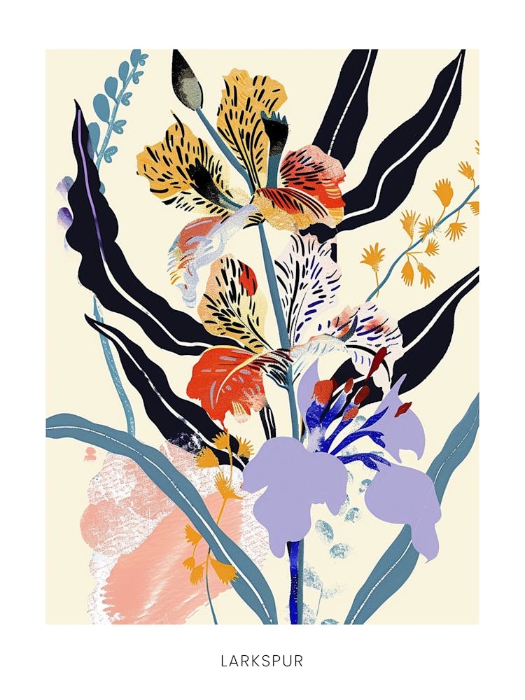 Buntes Blumenillustrationsposter Rittersporn 3