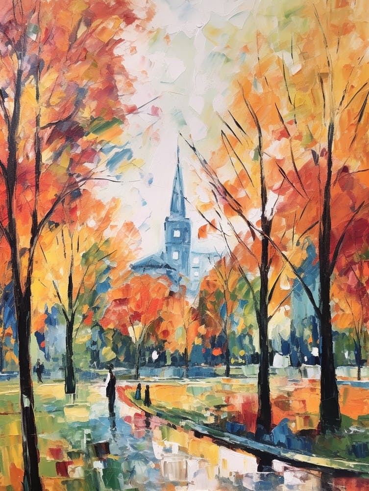 Autumn City Park Painting Battersea Park London 1