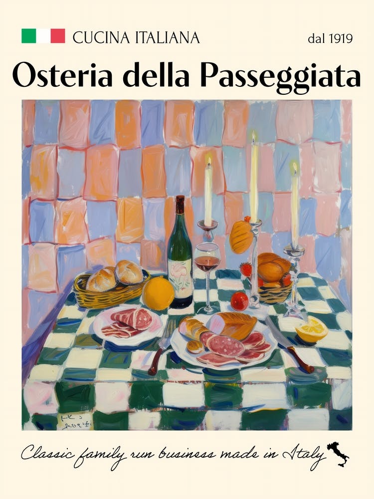 Osteria Della Passeggiata Trattoria Italian Poster Food Kitchen