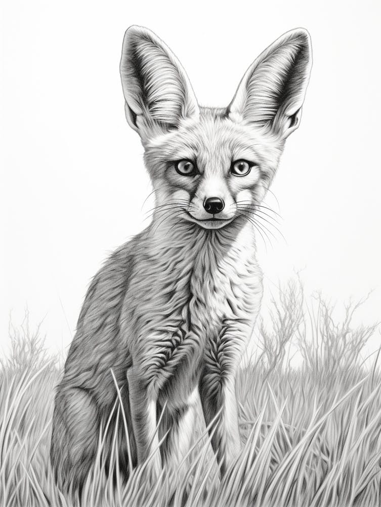 Bengal Fox In A Field Pencil Drawing 2