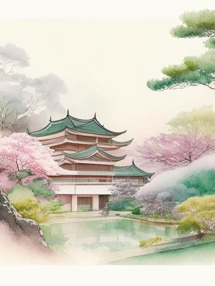 Adachi Museum Of Art, Japan Pastel Watercolour
