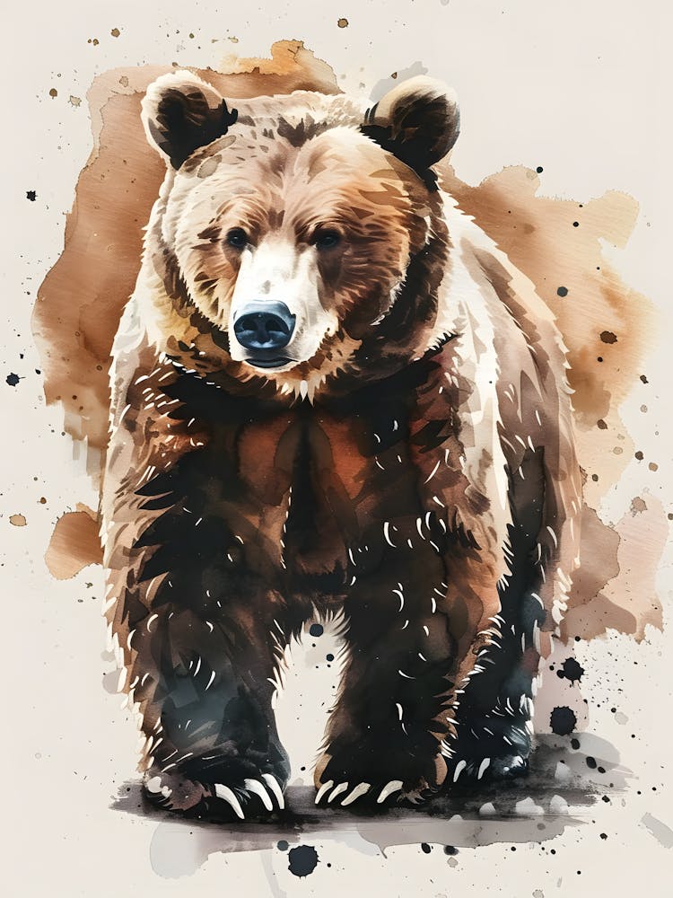 Brown Bear Watercolor Painting