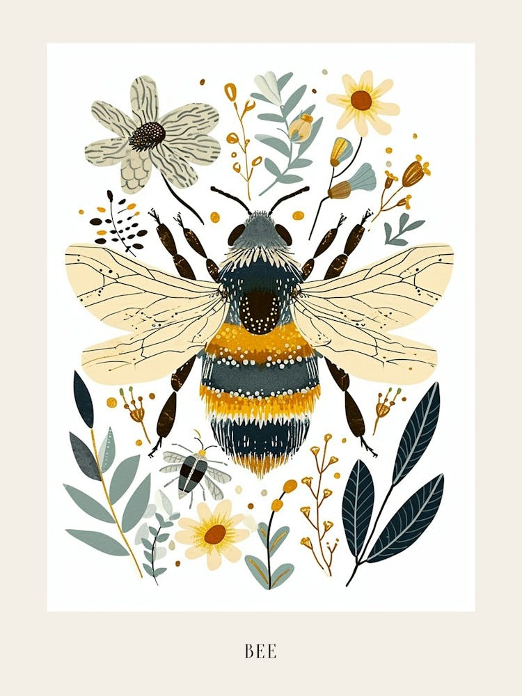 Colourful Insect Illustration Bee 13 Poster