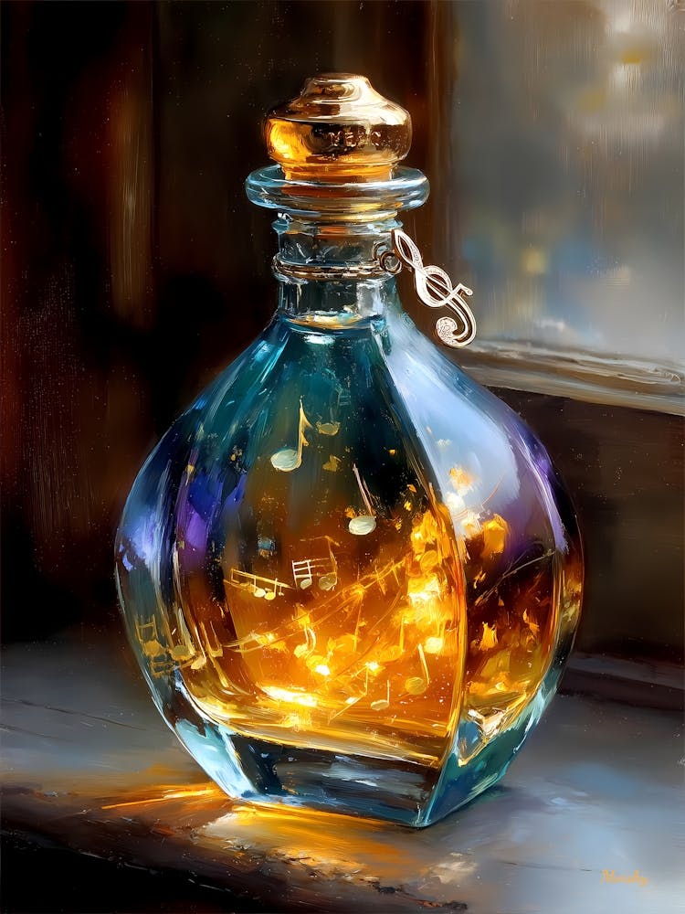 Music in a Bottle, Magical Perfume Bottle Art, musical notes